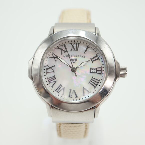 Swiss Legend South Beach MOP Watch 36mm Silver Tone White Leather w New Battery main image 12